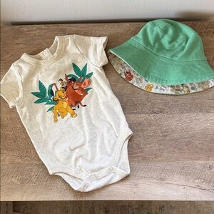 Disney Baby Neutral Lion King One-Piece Bodysuit 12-18m with Bucket Hat 12m